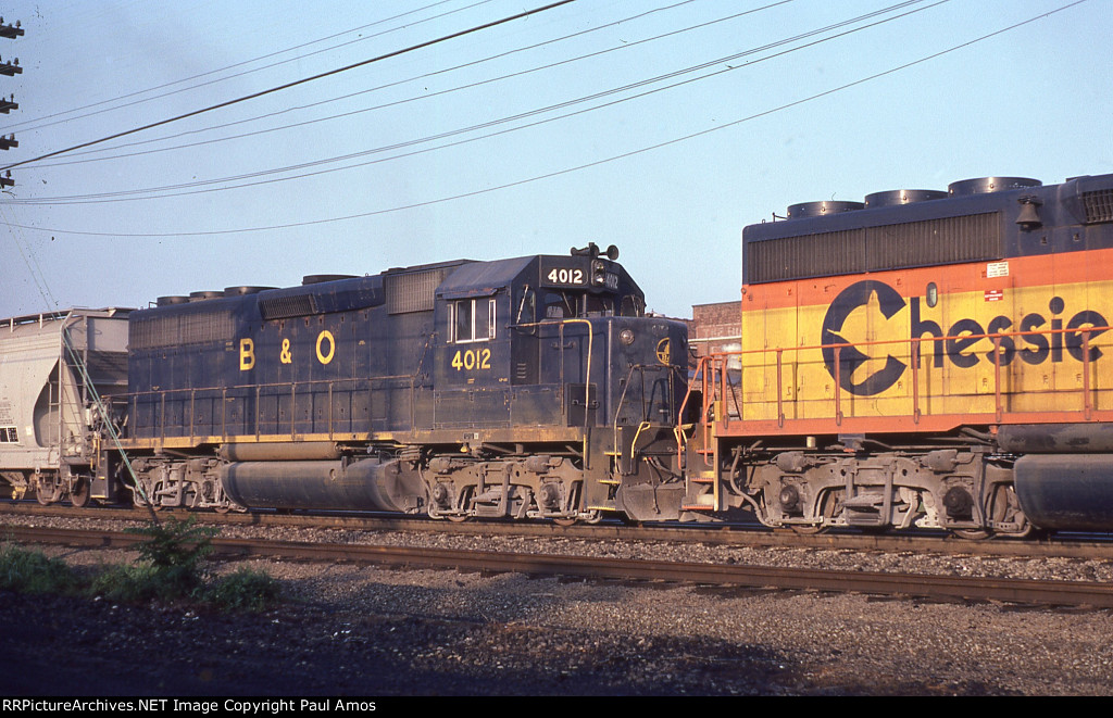 BO 4012 Short term leased to the ATSF during the 1979-1980 time period, where BO 4012 was temporarily renumbered to BO 9012 to avoid conflicts with ATSFs own locomotive roster. Unit was renumbered back to BO 4012 when the lease 